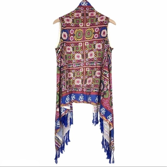SOHO CHICK Knit Wrap Open Cardigan Fringe Floral Boho Southwestern Size Medium - Picture 3 of 10